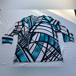 Allison Daley Teal and Navy Blue 3/4 Sleeve Top